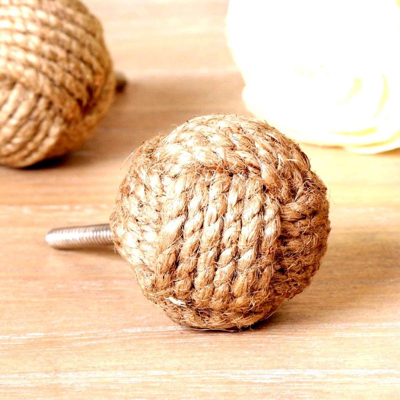 THOR INSTRUMENTS Jute Rope Door Knobs/Rope Knot Drawer Pulls and Knobs/Pull and Push Handle Knobs for Cabinets, Wardrobes & Cupboards/Nautical Hardware Decor, 25 mm, Set of 6 Rustic Vintage Home Decor Gifts - Image 2